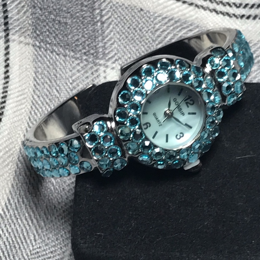 Blue gemstone watch silver